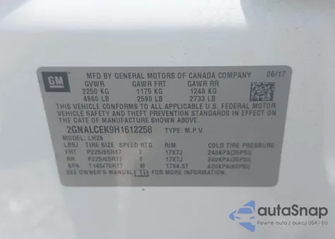 2017 Chevrolet Equinox Lt from USA, damaged, VIN 2GNALCEK9H1612258